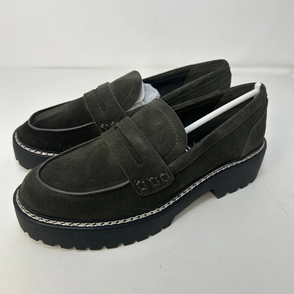 Calvin Klein Suzie Women's Penny Loafers Suede Lug Sole Dark Green Size 6M NIB